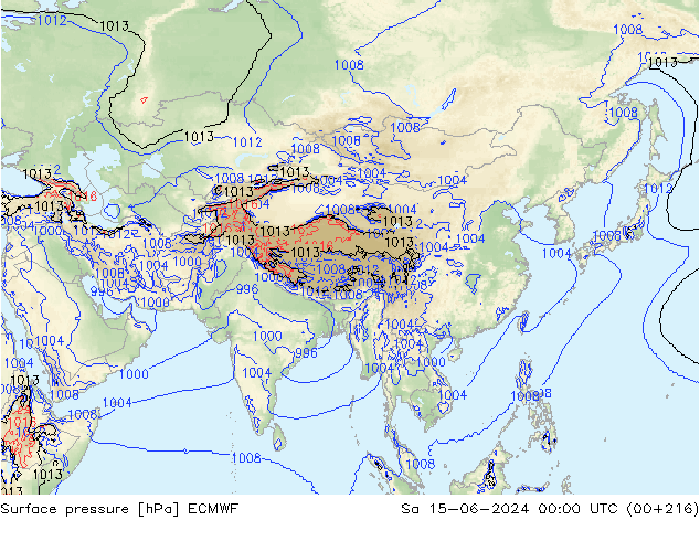 Luchtdruk (Grond) ECMWF za 15.06.2024 00 UTC