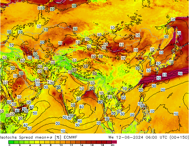 Isotachs Spread ECMWF mer 12.06.2024 06 UTC