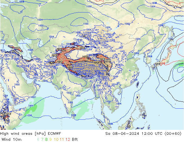 High wind areas ECMWF So 08.06.2024 12 UTC