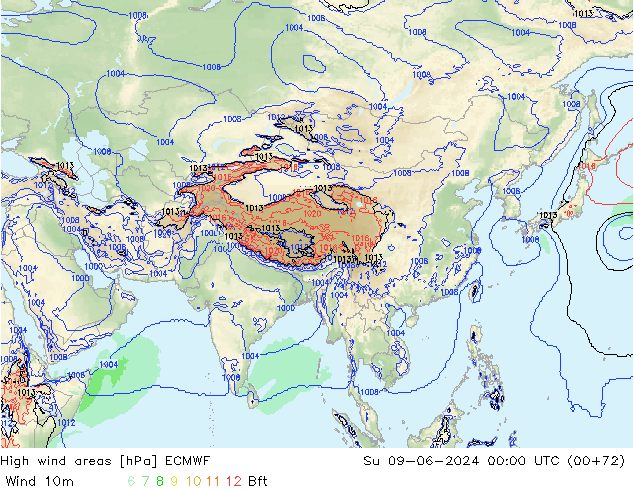 Izotacha ECMWF nie. 09.06.2024 00 UTC