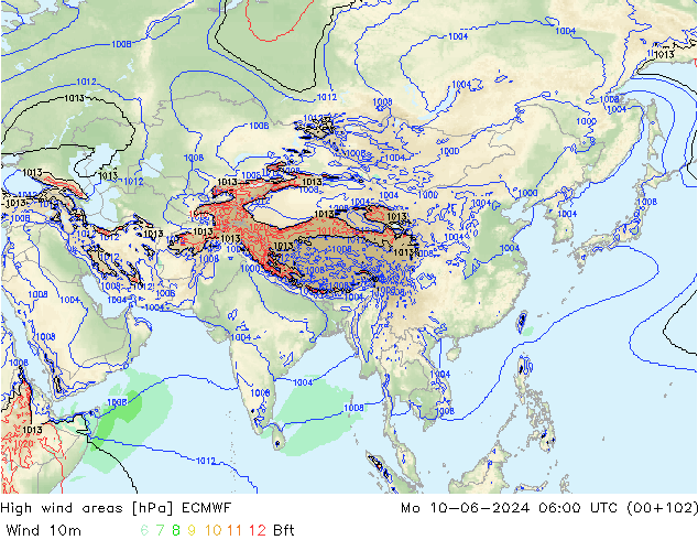 High wind areas ECMWF lun 10.06.2024 06 UTC