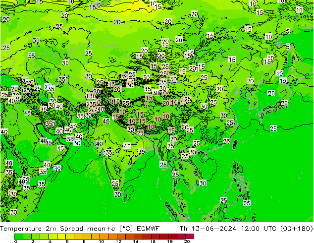 Temperatuurkaart Spread ECMWF do 13.06.2024 12 UTC