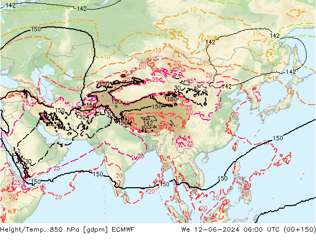 Yükseklik/Sıc. 850 hPa ECMWF Çar 12.06.2024 06 UTC