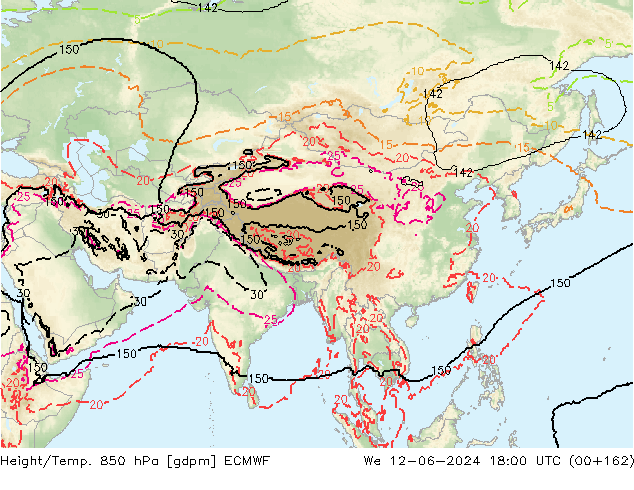 Yükseklik/Sıc. 850 hPa ECMWF Çar 12.06.2024 18 UTC