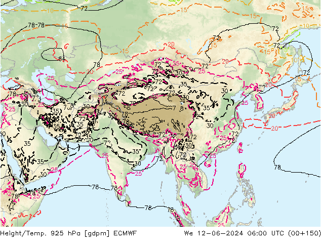 Height/Temp. 925 hPa ECMWF We 12.06.2024 06 UTC