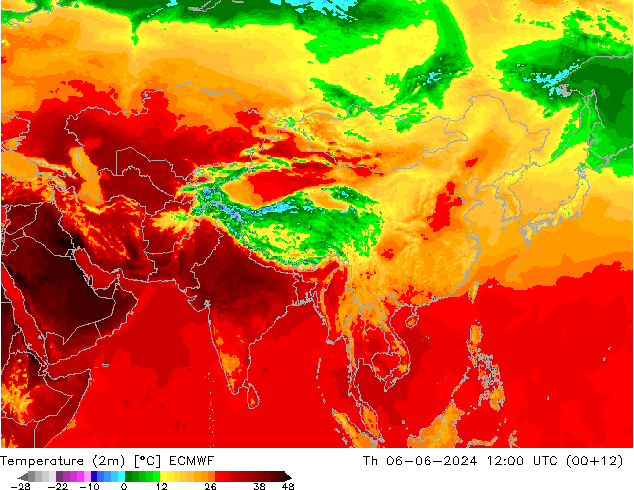 Temperature (2m) ECMWF Th 06.06.2024 12 UTC