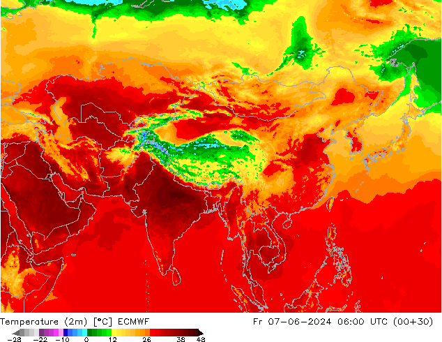 mapa temperatury (2m) ECMWF pt. 07.06.2024 06 UTC