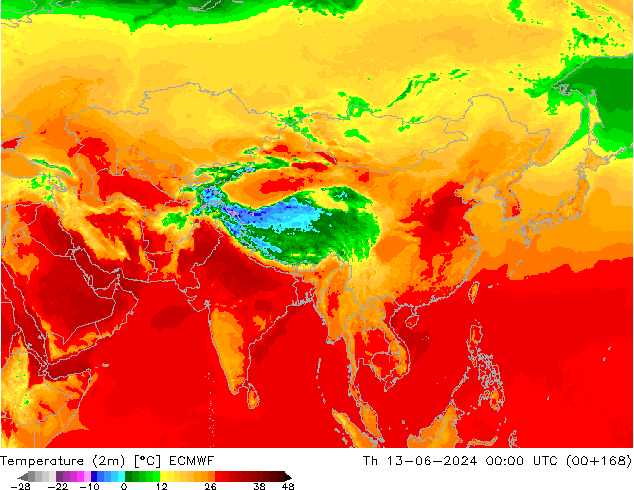 température (2m) ECMWF jeu 13.06.2024 00 UTC