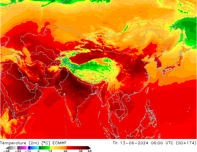 Temperatuurkaart (2m) ECMWF do 13.06.2024 06 UTC