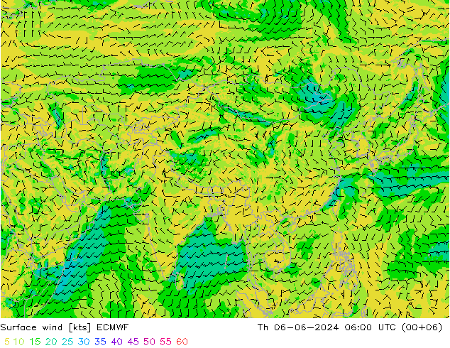 Wind 10 m ECMWF do 06.06.2024 06 UTC