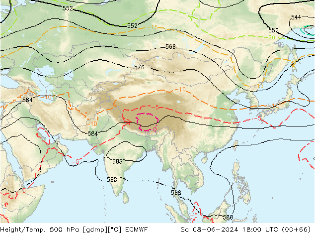 Height/Temp. 500 hPa ECMWF Sa 08.06.2024 18 UTC