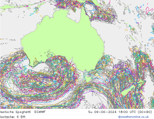 Isotachs Spaghetti ECMWF Su 09.06.2024 18 UTC