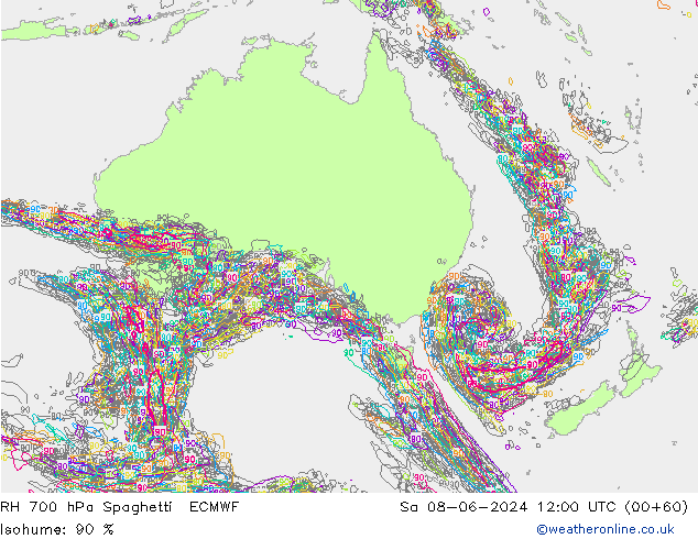 RH 700 hPa Spaghetti ECMWF So 08.06.2024 12 UTC