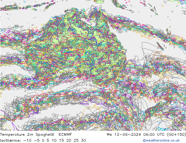 Temperatura 2m Spaghetti ECMWF mer 12.06.2024 06 UTC