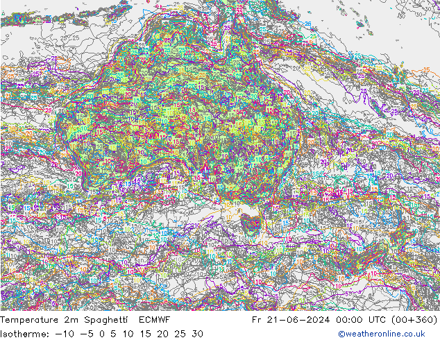 mapa temperatury 2m Spaghetti ECMWF pt. 21.06.2024 00 UTC