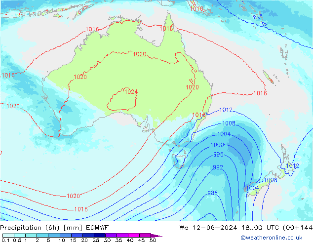 Precipitation (6h) ECMWF We 12.06.2024 00 UTC