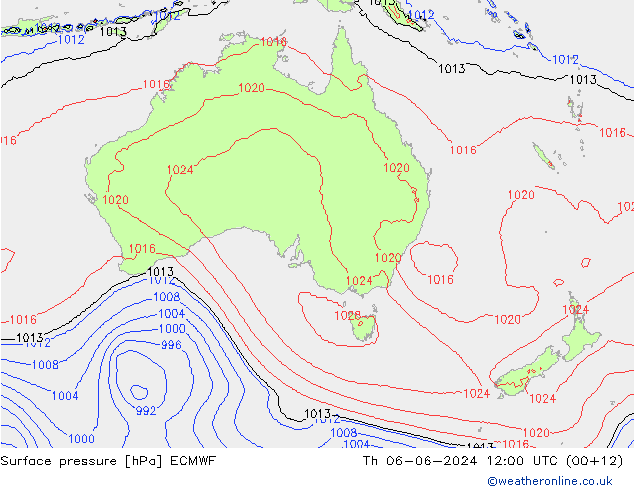 Surface pressure ECMWF Th 06.06.2024 12 UTC