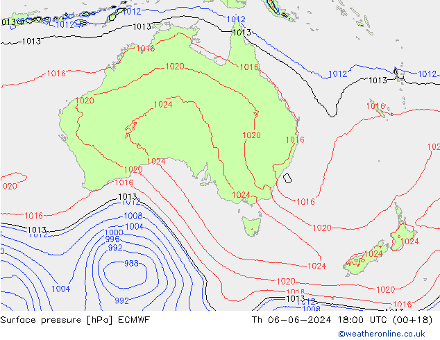 Surface pressure ECMWF Th 06.06.2024 18 UTC