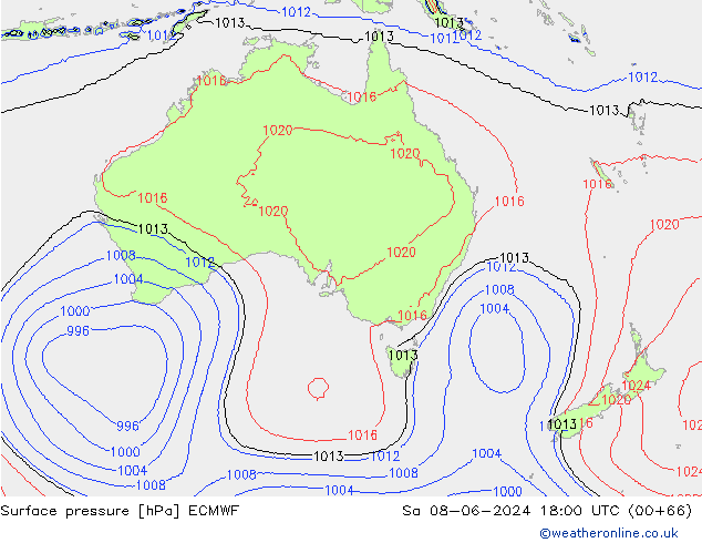 Surface pressure ECMWF Sa 08.06.2024 18 UTC