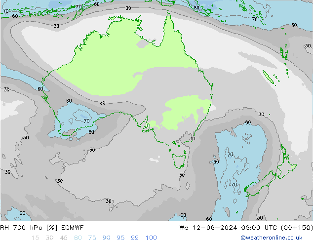 RH 700 hPa ECMWF mer 12.06.2024 06 UTC