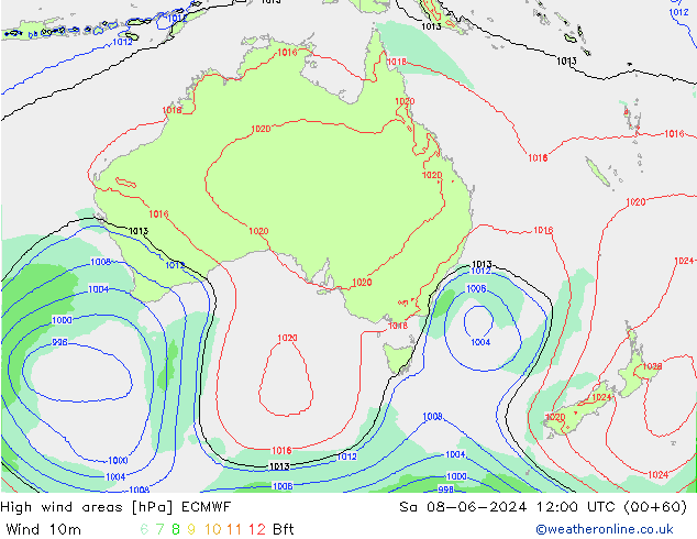 High wind areas ECMWF Sáb 08.06.2024 12 UTC