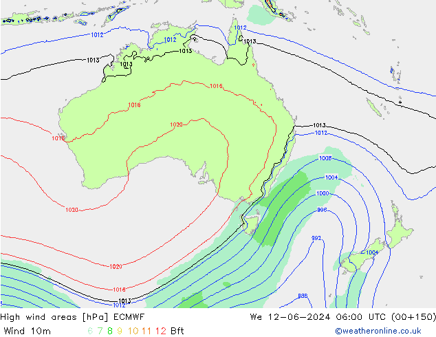 yüksek rüzgarlı alanlar ECMWF Çar 12.06.2024 06 UTC