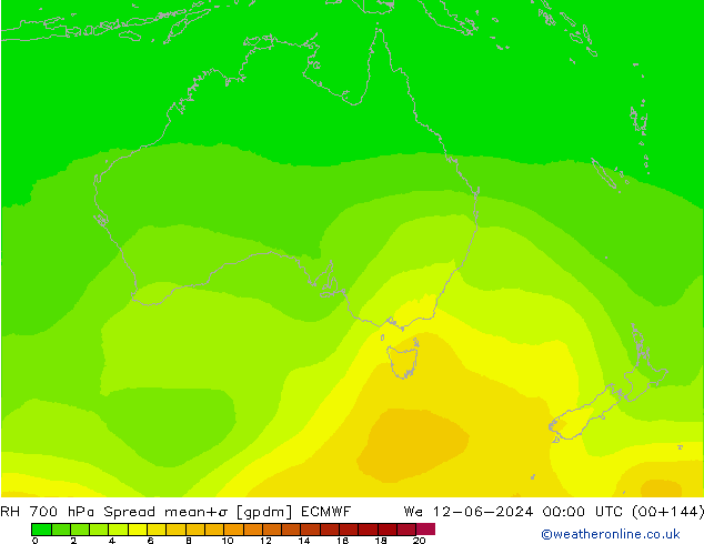 700 hPa Nispi Nem Spread ECMWF Çar 12.06.2024 00 UTC