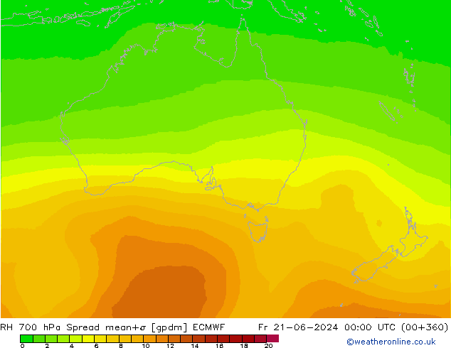 RH 700 hPa Spread ECMWF Pá 21.06.2024 00 UTC