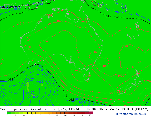 Surface pressure Spread ECMWF Th 06.06.2024 12 UTC