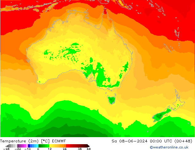 Temperatuurkaart (2m) ECMWF za 08.06.2024 00 UTC