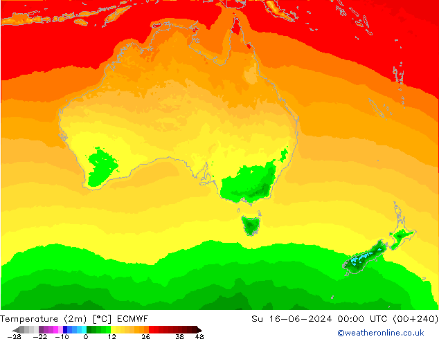 Temperature (2m) ECMWF Su 16.06.2024 00 UTC