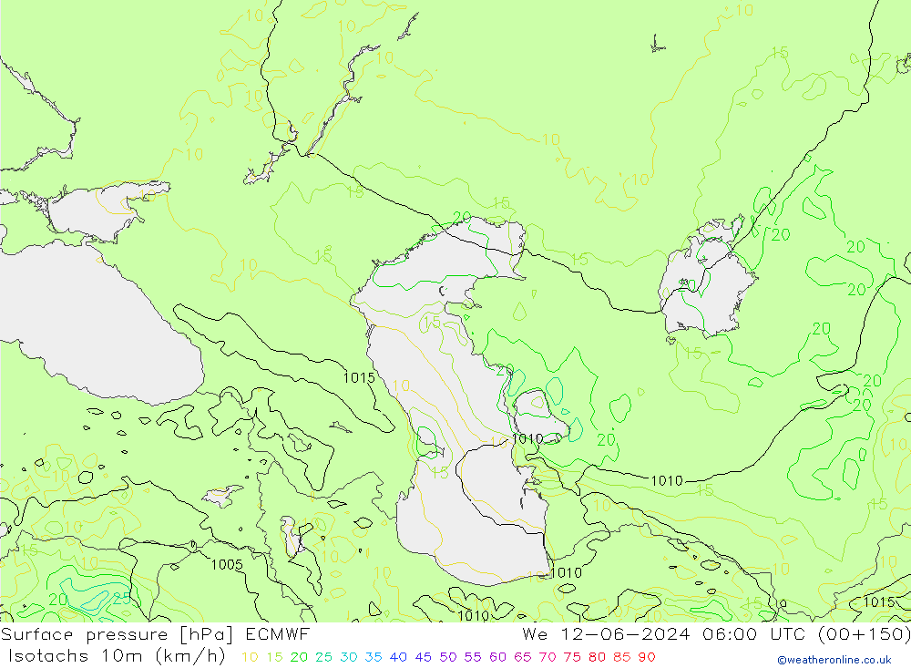 Isotachs (kph) ECMWF We 12.06.2024 06 UTC