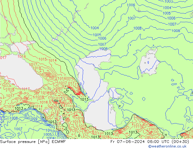 Bodendruck ECMWF Fr 07.06.2024 06 UTC