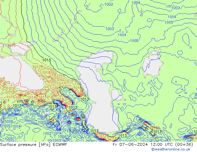 Luchtdruk (Grond) ECMWF vr 07.06.2024 12 UTC