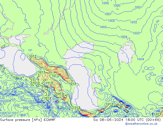 Bodendruck ECMWF Sa 08.06.2024 18 UTC