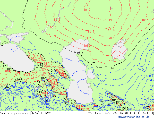 Presión superficial ECMWF mié 12.06.2024 06 UTC