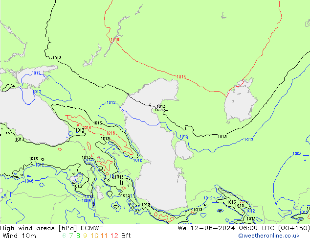 High wind areas ECMWF mié 12.06.2024 06 UTC