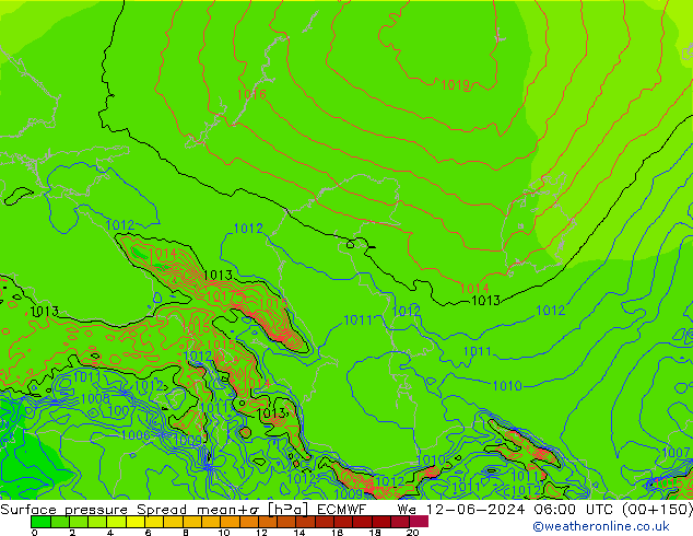 Atmosférický tlak Spread ECMWF St 12.06.2024 06 UTC