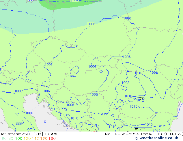 Jet stream/SLP ECMWF Mo 10.06.2024 06 UTC