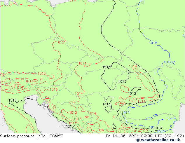 Luchtdruk (Grond) ECMWF vr 14.06.2024 00 UTC