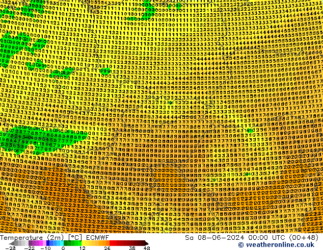 Temperaturkarte (2m) ECMWF Sa 08.06.2024 00 UTC