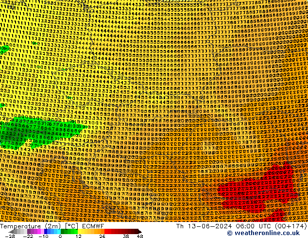 Temperature (2m) ECMWF Čt 13.06.2024 06 UTC