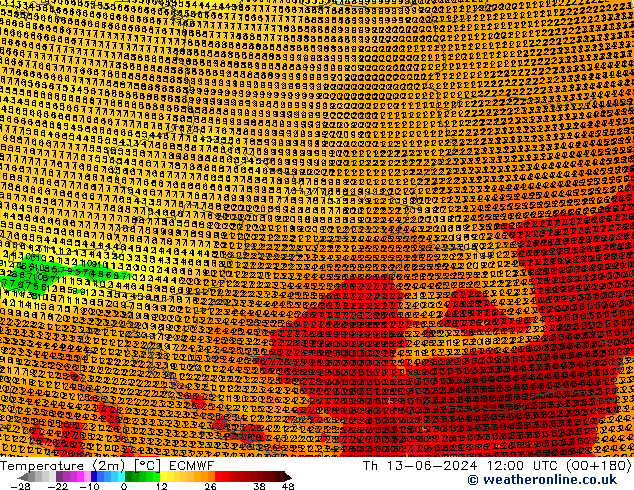 Sıcaklık Haritası (2m) ECMWF Per 13.06.2024 12 UTC