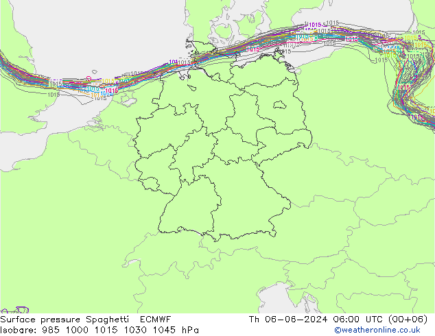 Surface pressure Spaghetti ECMWF Th 06.06.2024 06 UTC
