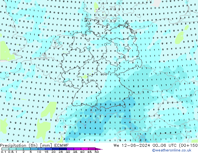 Precipitación (6h) ECMWF mié 12.06.2024 06 UTC