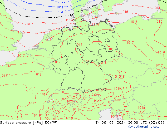 Atmosférický tlak ECMWF Čt 06.06.2024 06 UTC