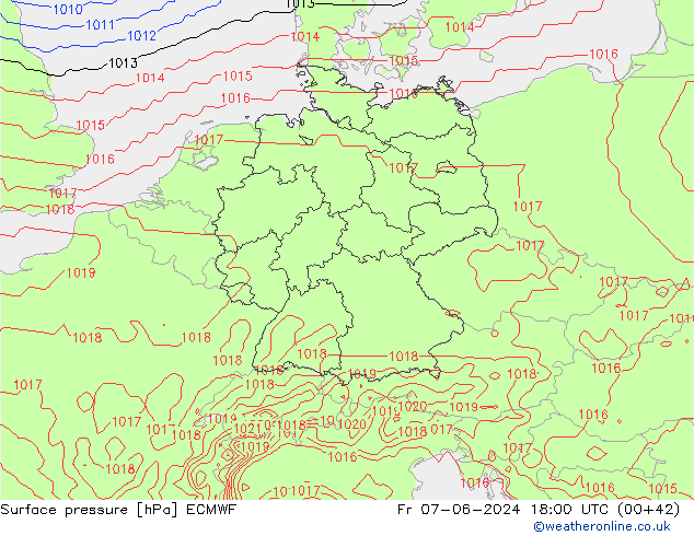 Luchtdruk (Grond) ECMWF vr 07.06.2024 18 UTC