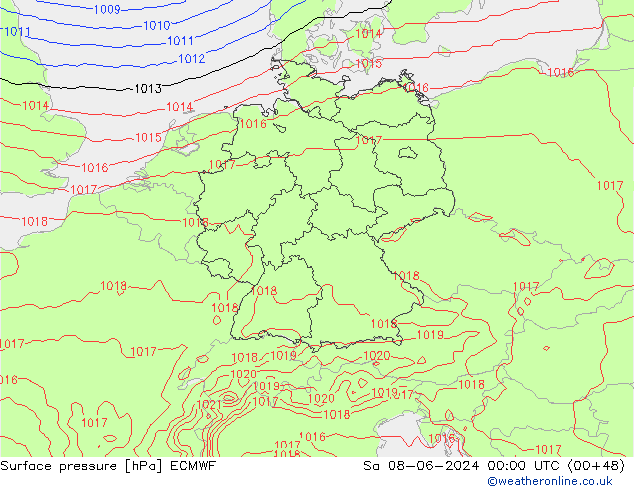 Surface pressure ECMWF Sa 08.06.2024 00 UTC