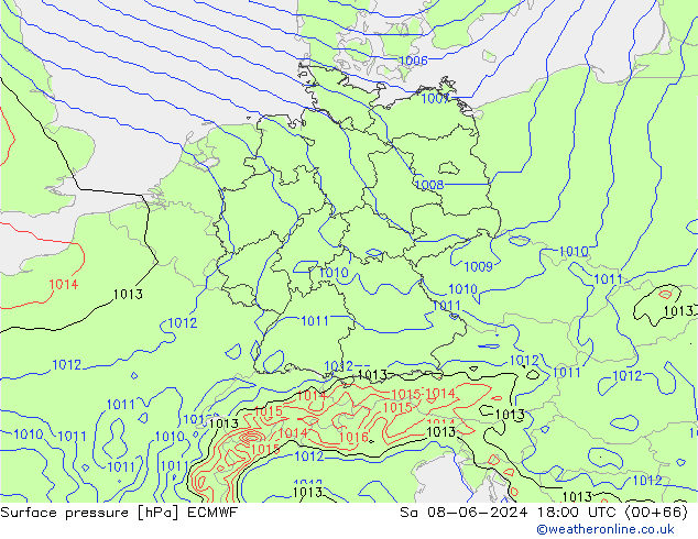 pressão do solo ECMWF Sáb 08.06.2024 18 UTC