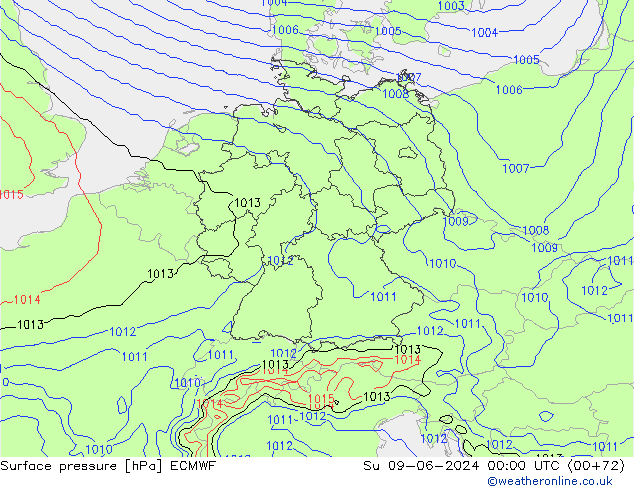 приземное давление ECMWF Вс 09.06.2024 00 UTC